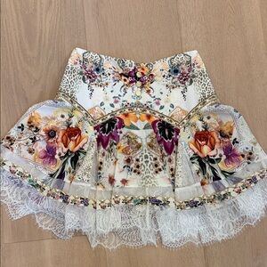 Camilla Cream Floral Lace-Trim Circle Skirt with Multicolor Bouquet